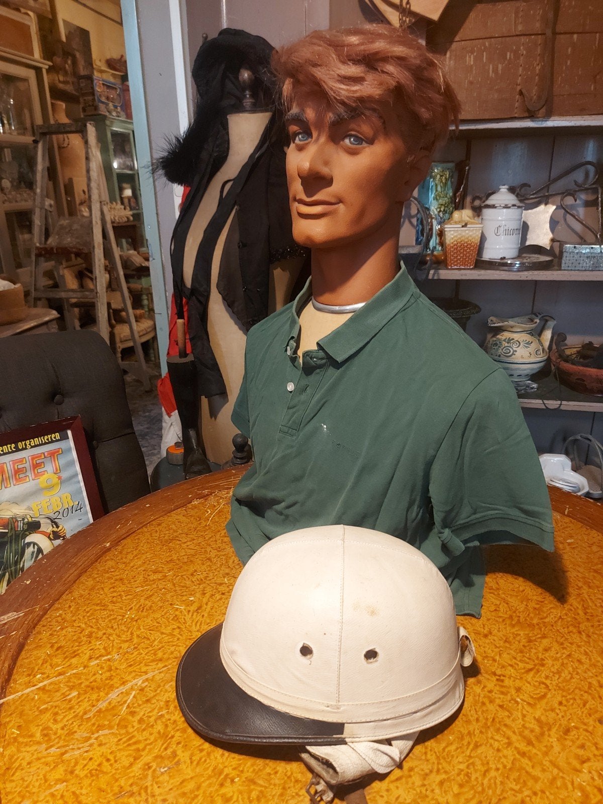 Oude etalage kop ,bovenlijf en oude corkerhelm, Ophalen of Verzenden