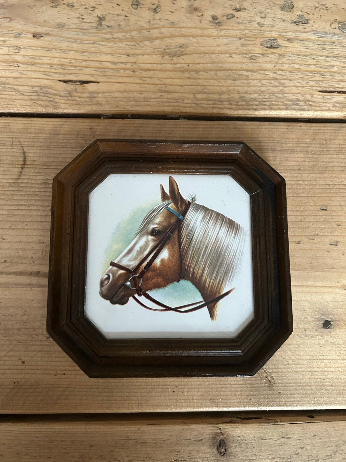 Villeroy & Boch wandtegel met paardenhoofd, Gebruikt, Hout, Vintage, Ophalen of Verzenden