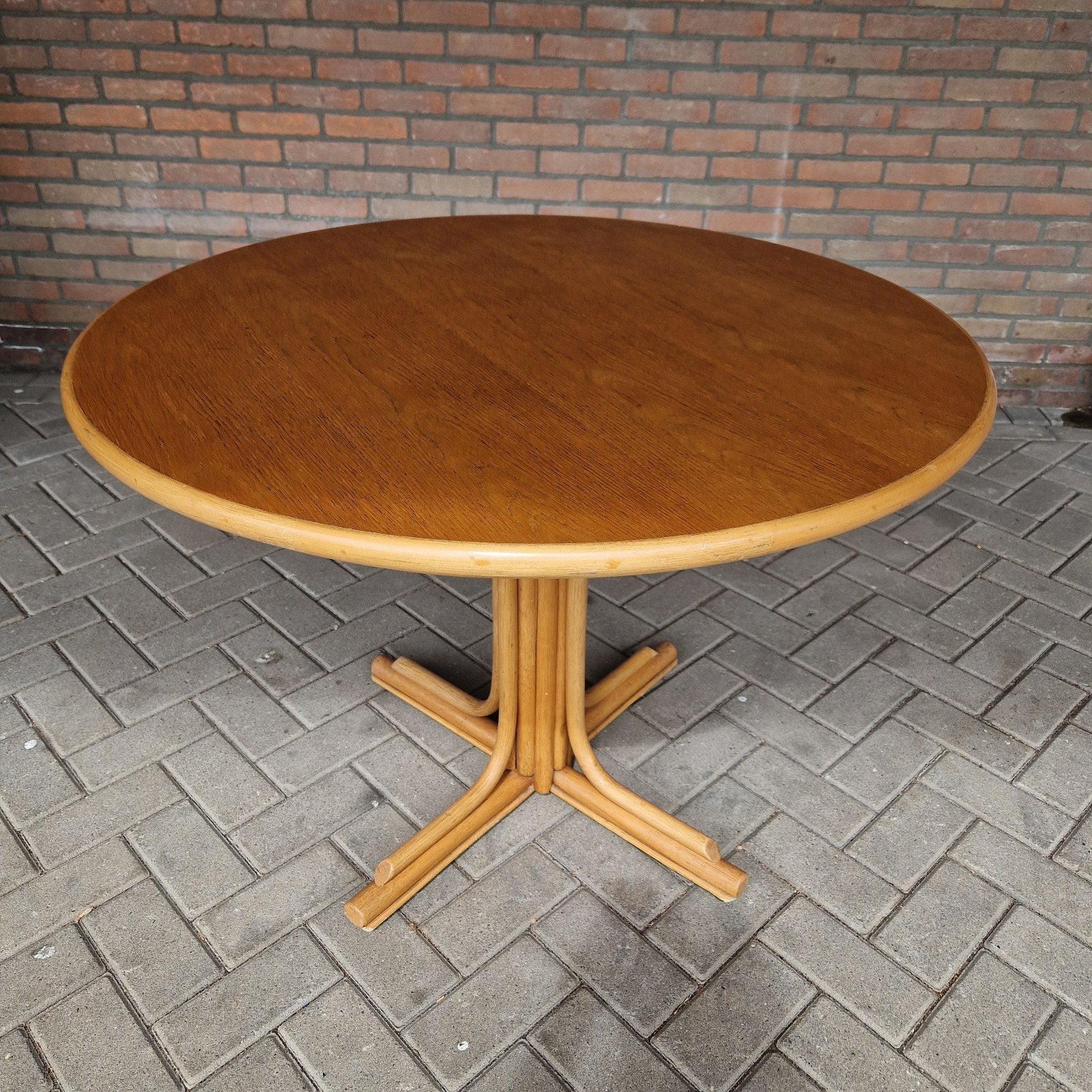 Foto 4 van vintage ronde tafel eettafel bamboe eiken