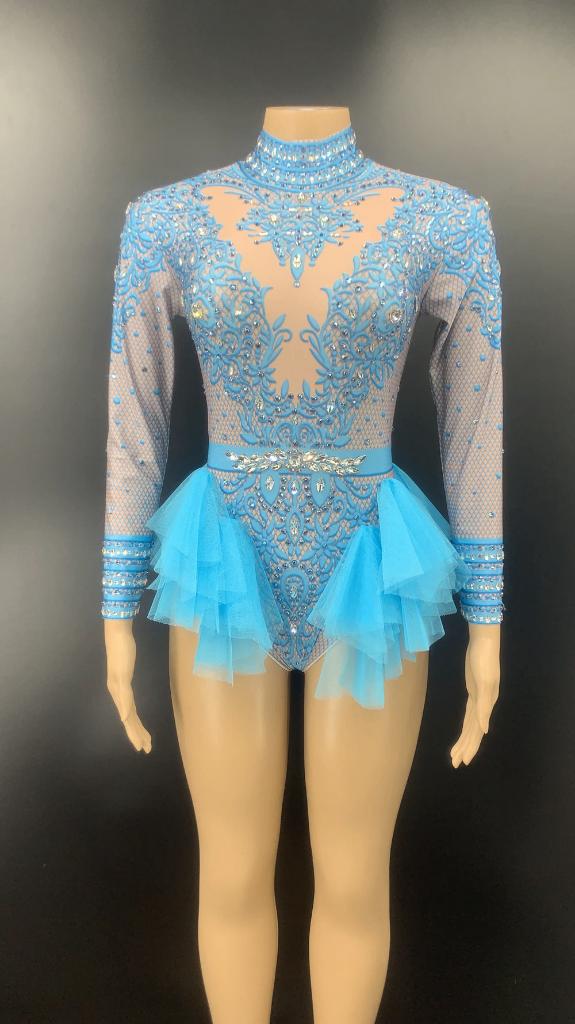 Blauwe dames glitter bodysuit jumpsuit feest festival romper, Maat 38/40 (M), Verzenden, Nieuw, Overige thema's