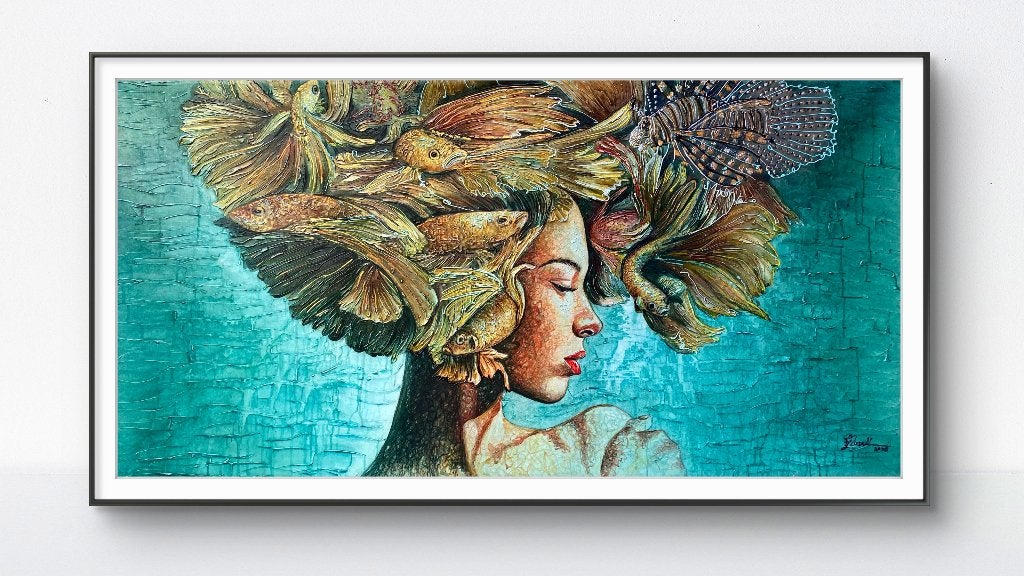 pintura original hecha a mano. Retrato surrealista de mejer, Acrylverf, Ophalen of Verzenden, Gesigneerd, Portret