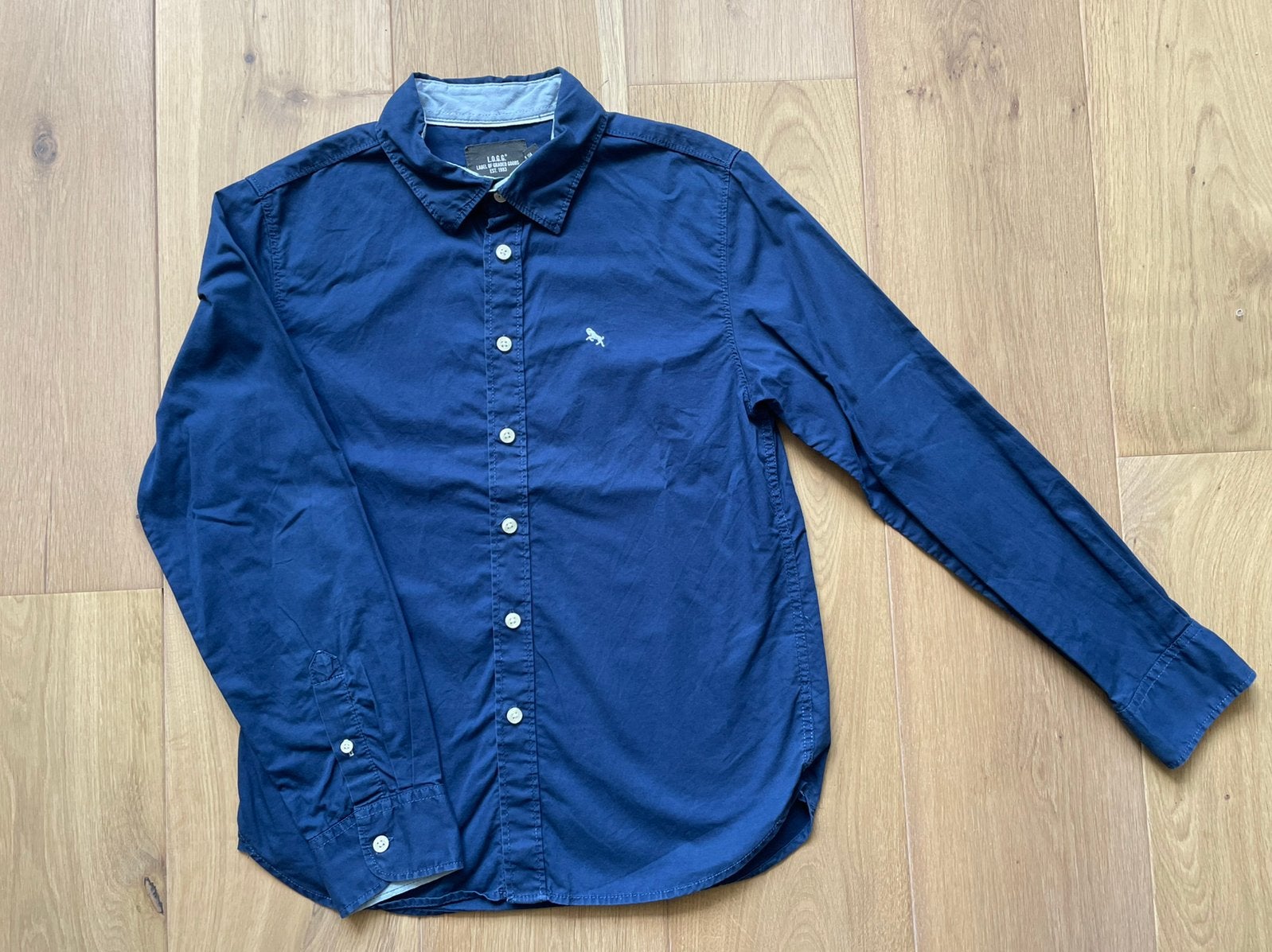 H&M overhemd, maat 158, donkerblauw ZGAN, H&M, Overhemd of Blouse, Ophalen of Verzenden, Zo goed als nieuw