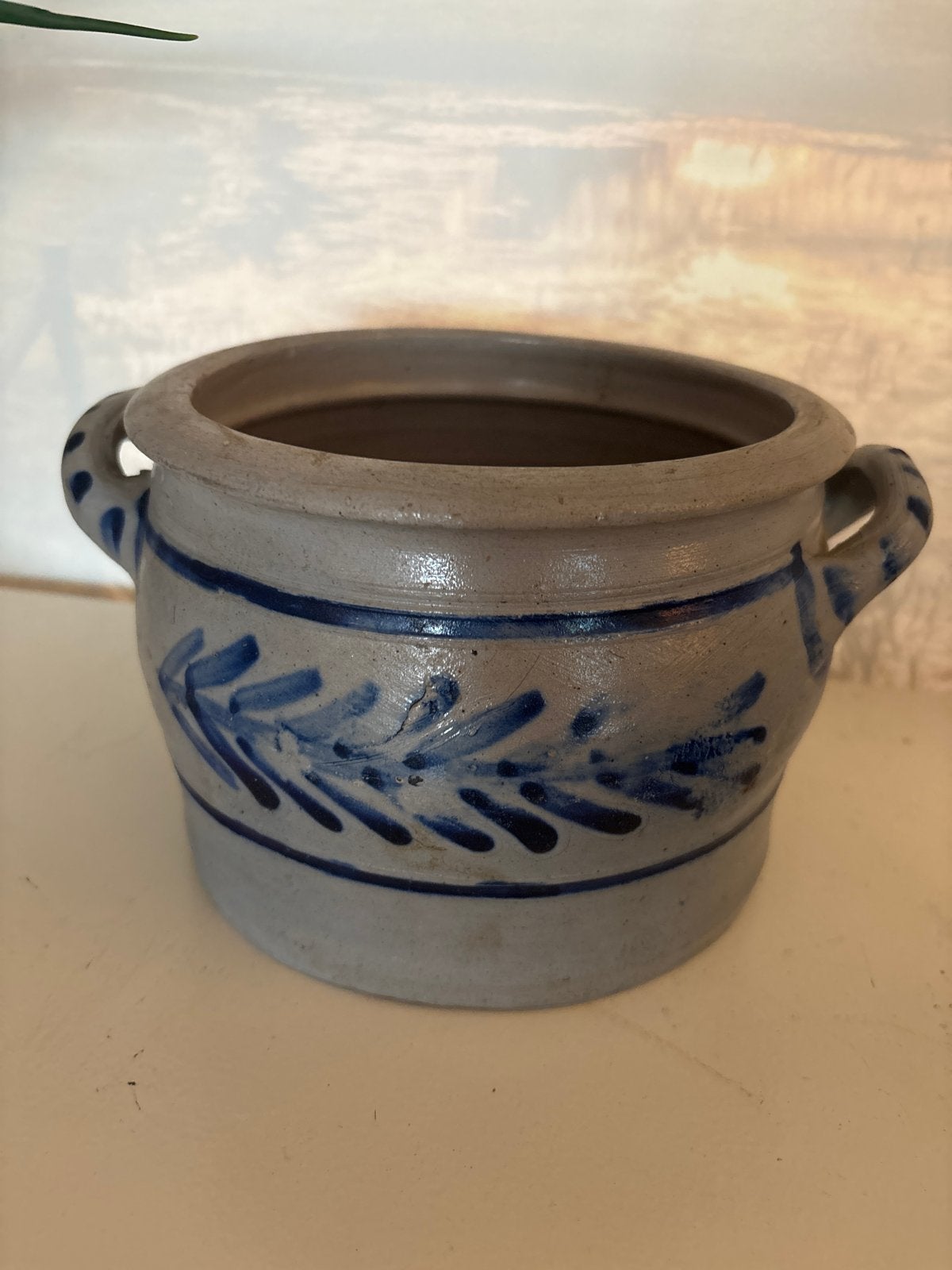 Antieke aardewerken pot met blauw decor, Antiek en Kunst, Ophalen of Verzenden
