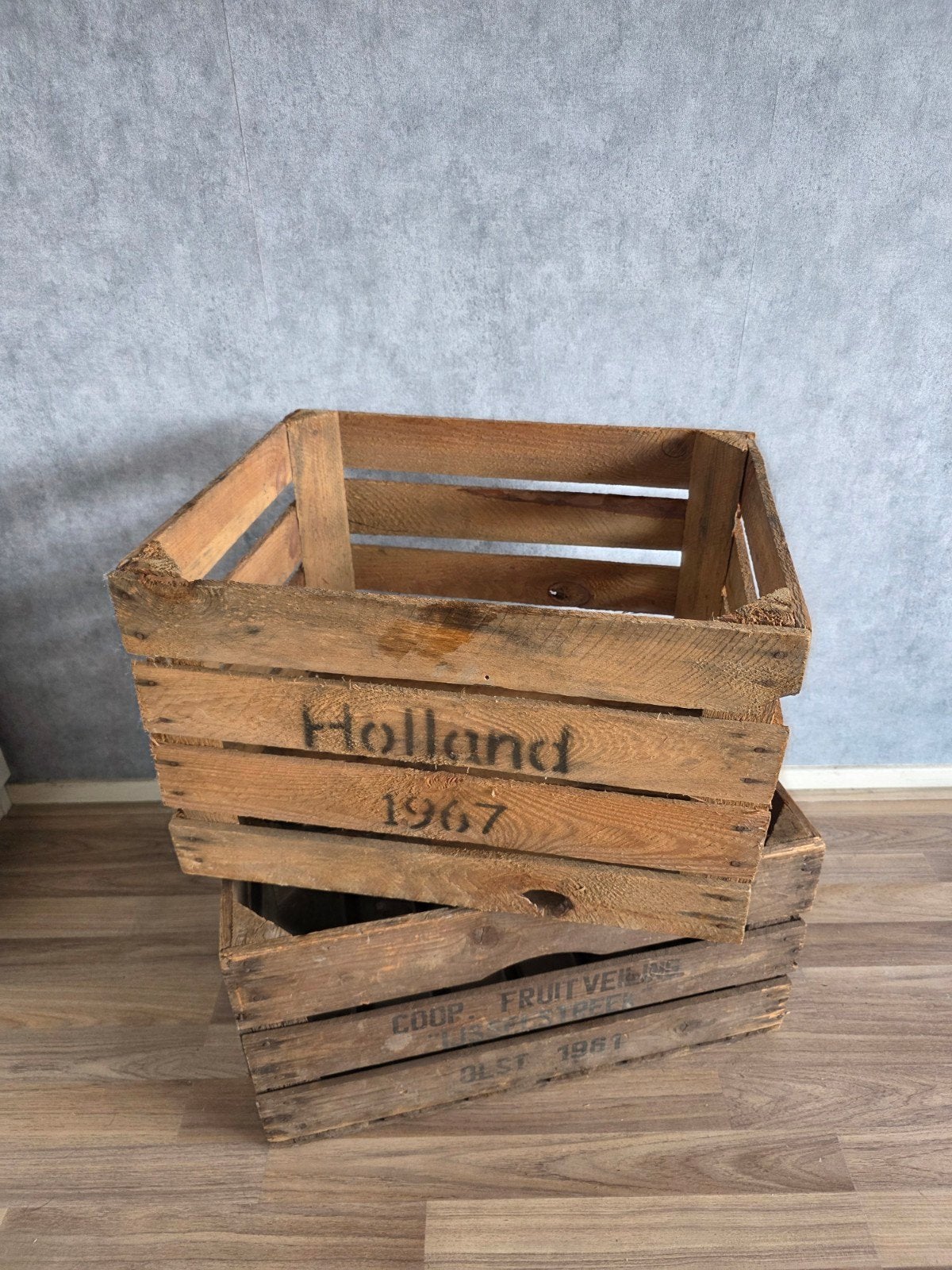 Vintage houten fruitkratten, Ophalen, Gebruikt, 40 tot 60 cm, 50 tot 75 cm