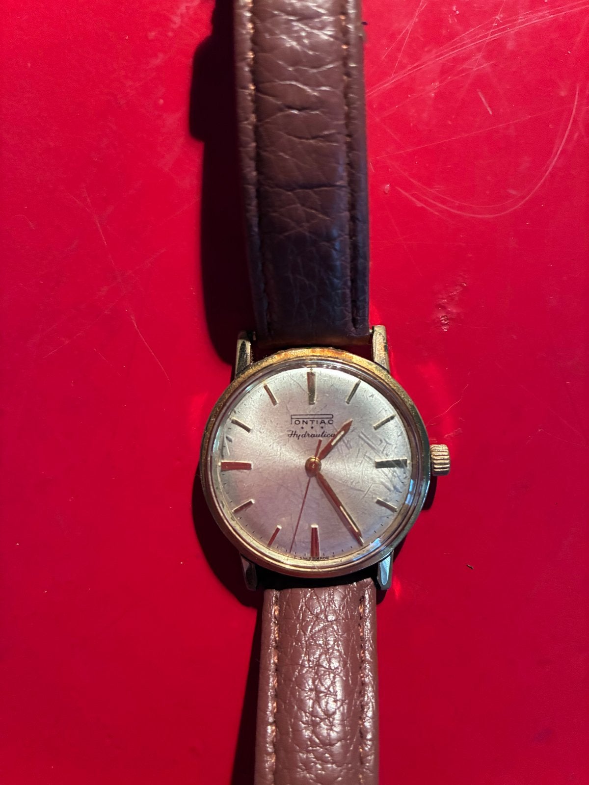 Pontiac Hydraulica Polshorloge - Vintage Herenhorloge, Overige merken, Overige materialen, Polshorloge, Ophalen of Verzenden