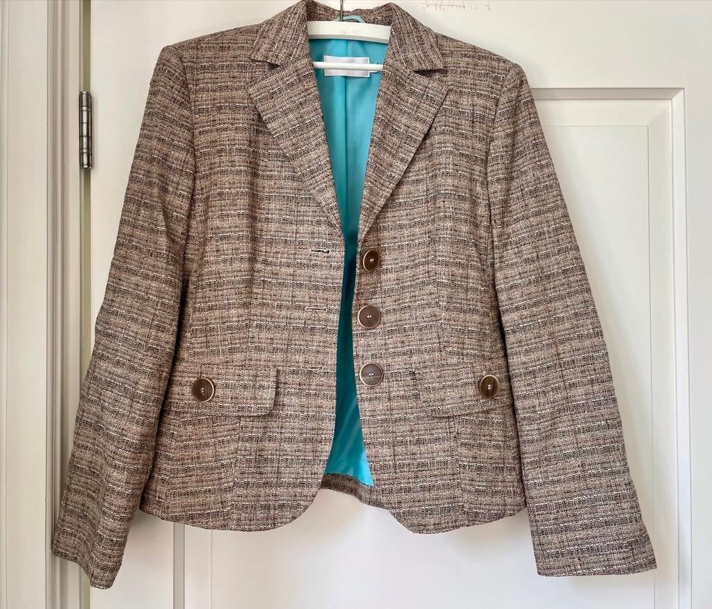 Julien Le Roy Tweed Blazer met Turquoise Voering maat 38, Ophalen of Verzenden, Zo goed als nieuw