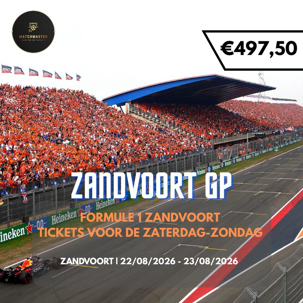 Tickets zaterdag-zondag Zandvoort F1, Tickets en Kaartjes, Drie personen of meer, Augustus