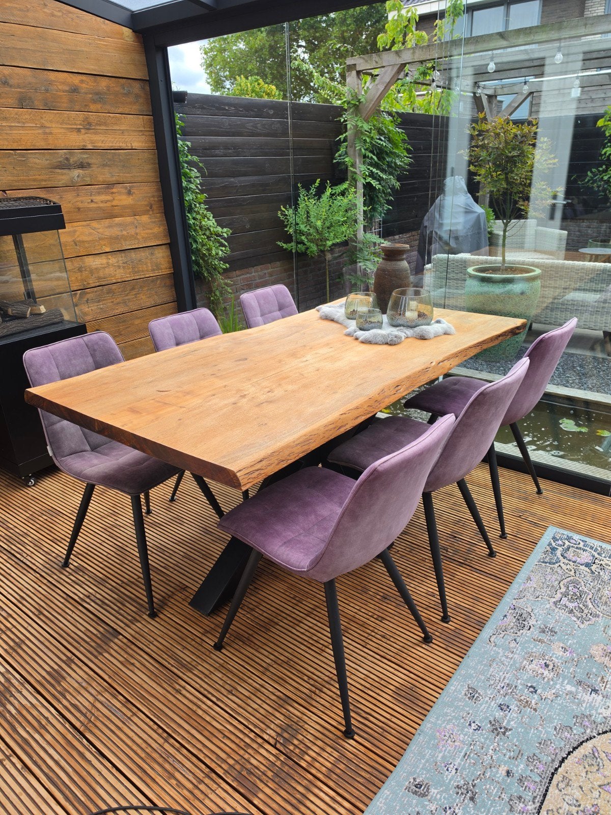 Boomstamtafel 180x95 met stalen poot - Zo goed als nieuw, 50 tot 100 cm, Zo goed als nieuw, Vijf personen of meer, 150 tot 200 cm