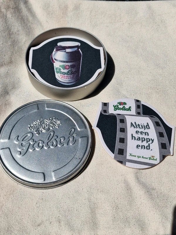 Grolsch Filmblik Bierviltjes Set Blik Limited Edition, Verzamelen, Ophalen of Verzenden, Viltje(s), Grolsch