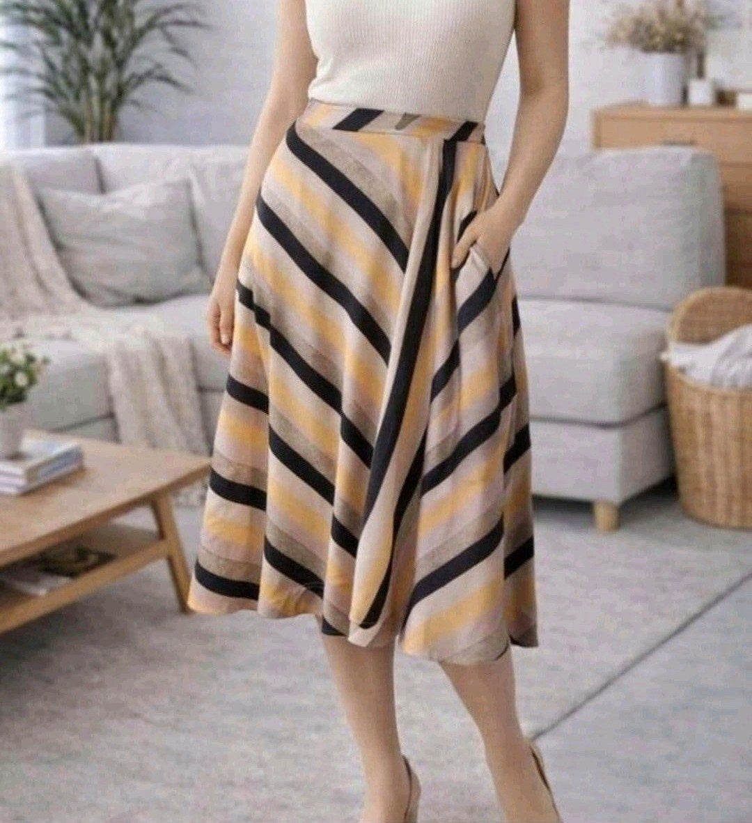 Mango Suit midi rok met diagonale strepen - Maat XS, Kleding | Dames, Mango, Meerkleurig, Ophalen of Verzenden, Zo goed als nieuw