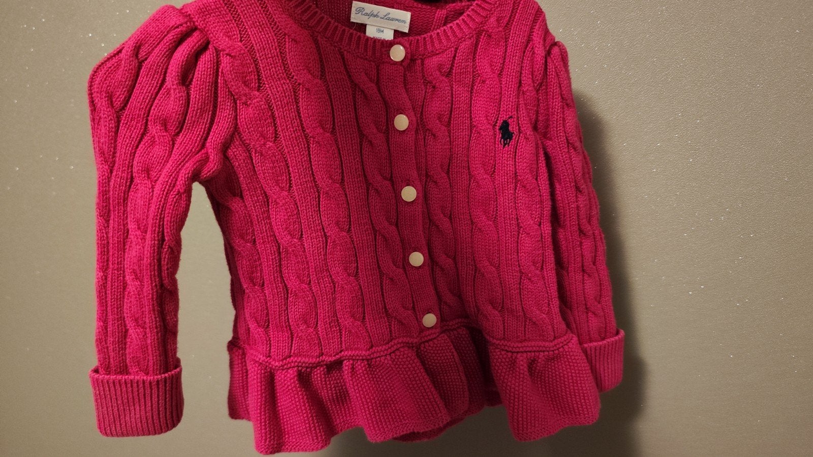 Ralph Lauren roze gebreid vestje 18M, Ophalen of Verzenden, Zo goed als nieuw, Ralph Lauren, Meisje
