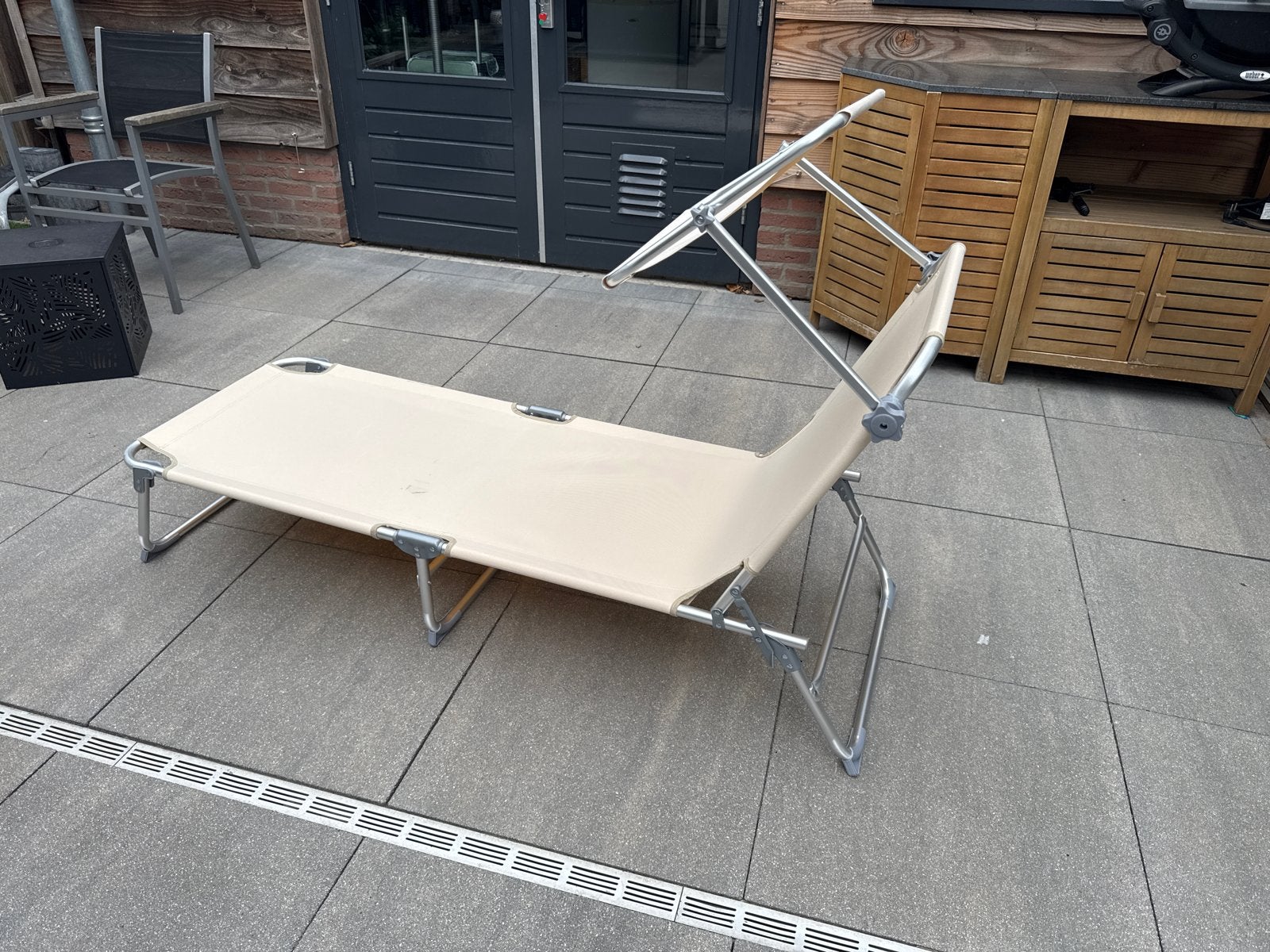 Opvouwbaar ligbed met zonnescherm, Ophalen, Gebruikt, Aluminium, Inklapbaar