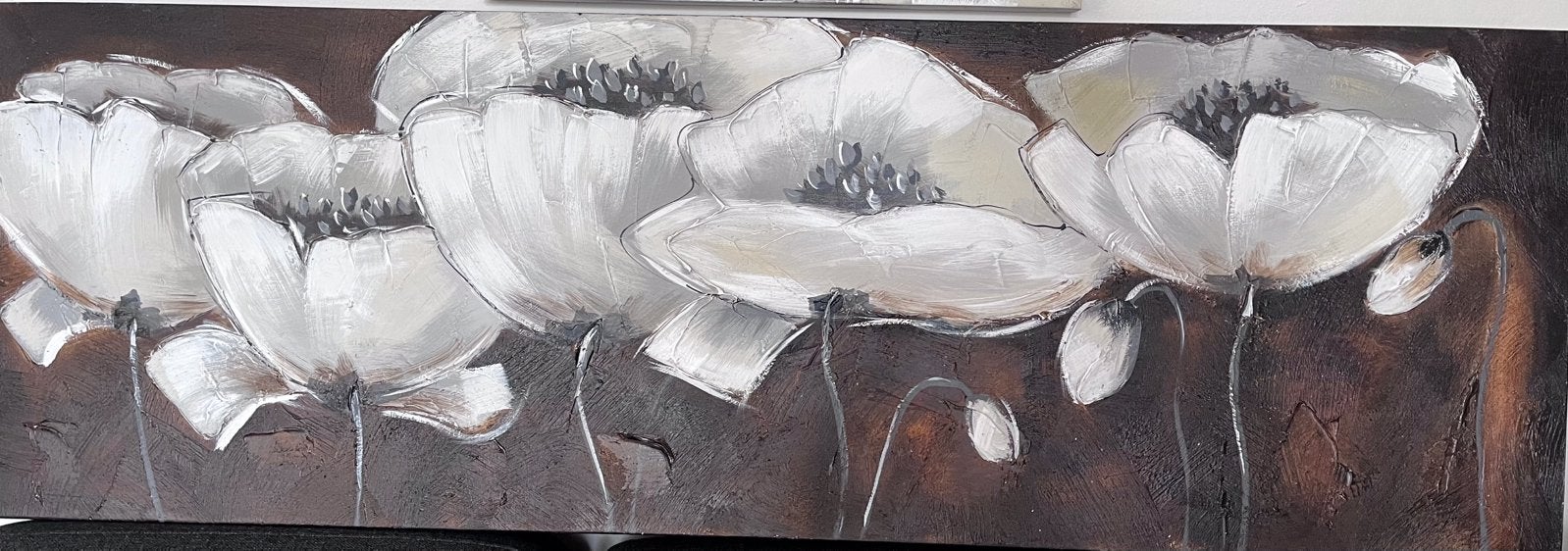 Schilderij witte bloemen met certificaat, Ophalen, Handgeschilderd, Acrylverf, Bloemen