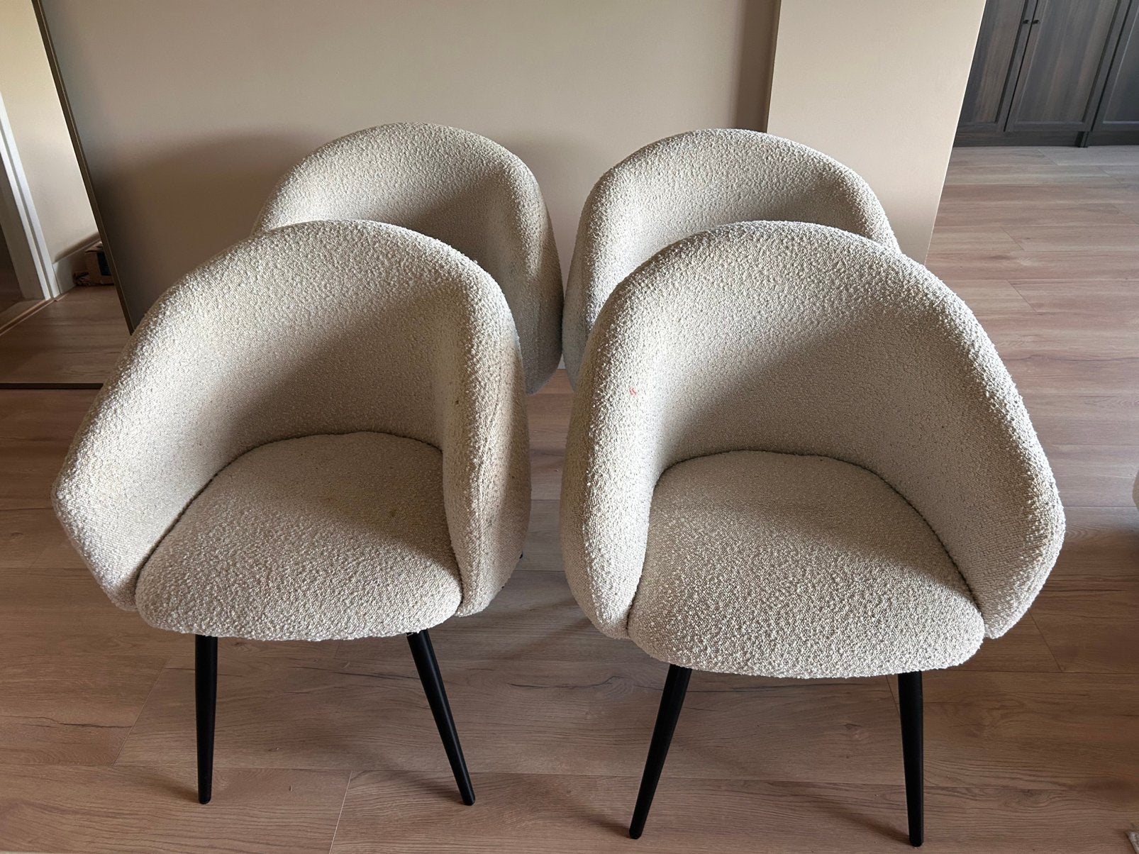 Bouclé eetkamerstoelen set van 4, Huis en Inrichting, Stoelen, Ophalen, Gebruikt, Wit, Vier