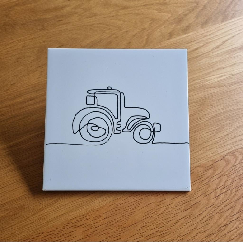 Tegeltje lijntekening lijn tekening trekker tractor, Ophalen of Verzenden