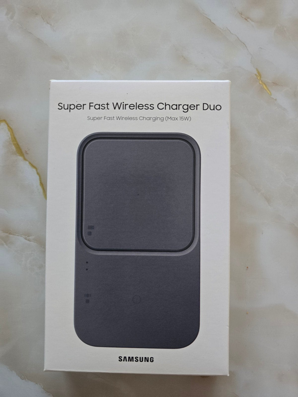 Samsung Super Fast Wireless Charger Duo 15W + doos, Ophalen, Zo goed als nieuw, Samsung, USB-C