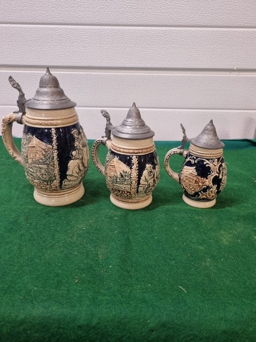 Bierpullen aardewerk met tinnen deksels, Verzamelen, Ophalen of Verzenden, 'T Olde Gre-j, Info@toldegrej.nl, Endepoelstraat 20f Didam
