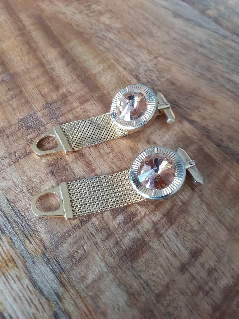 Set vintage goud vergulde manchetknopen, Ophalen of Verzenden, Goud, Manchetknopen, Verguld