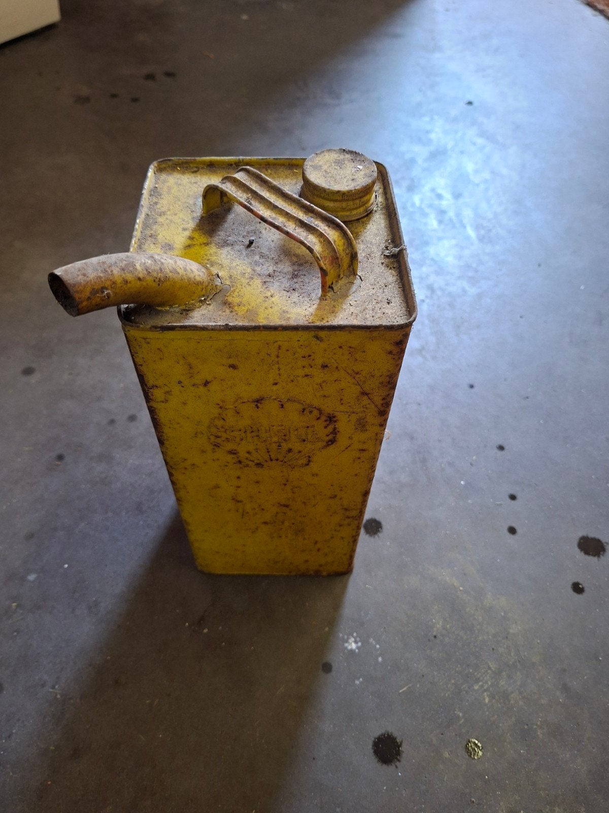 Vintage Shell Oliekan - Gele Metalen Jerrycan, Ophalen of Verzenden, Gebruikt, Gebruiksvoorwerp