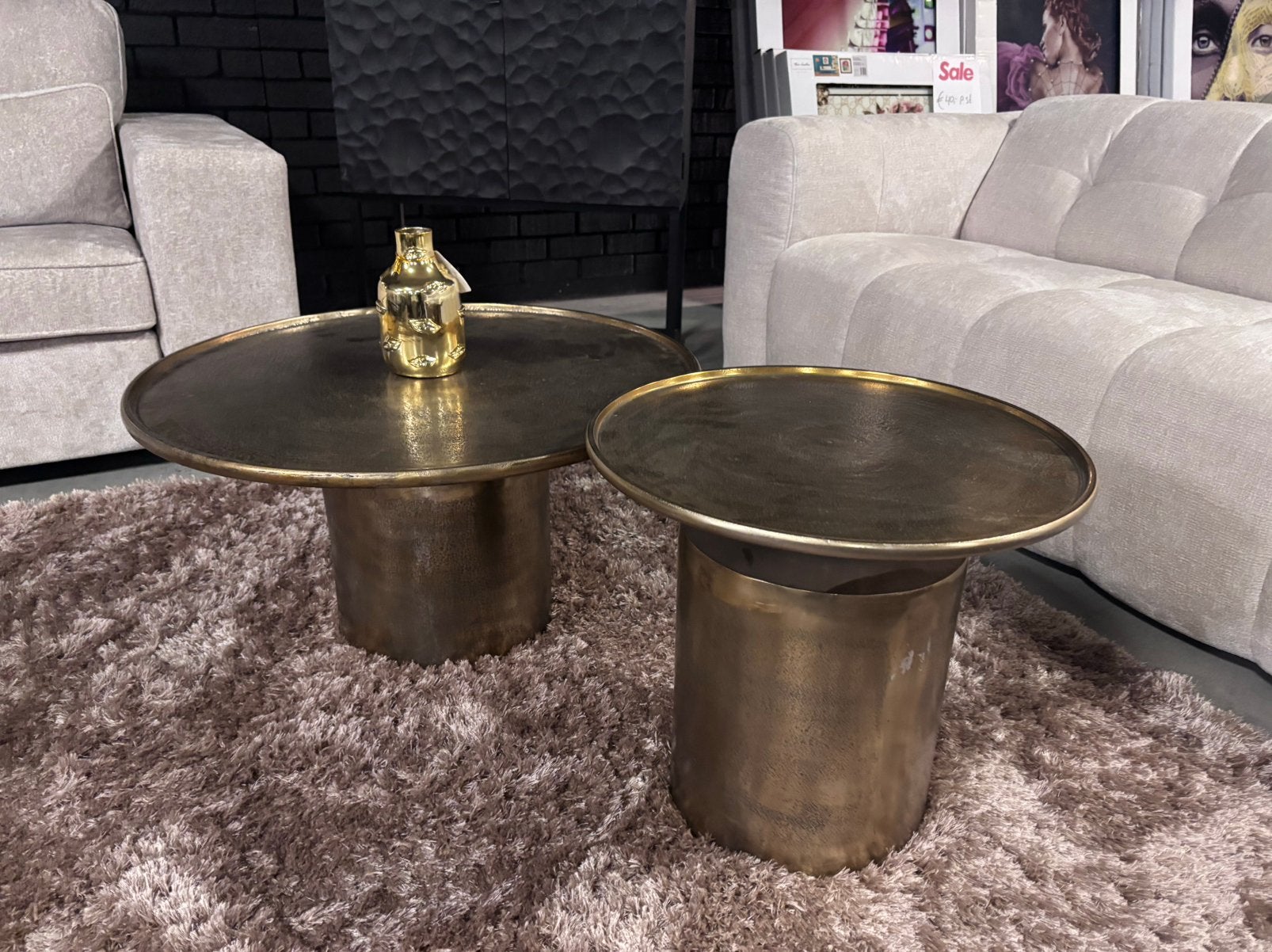Salontafel  Richmond interiors Gold 2 delig, Ophalen, 100 tot 150 cm, Nieuw, 50 tot 100 cm