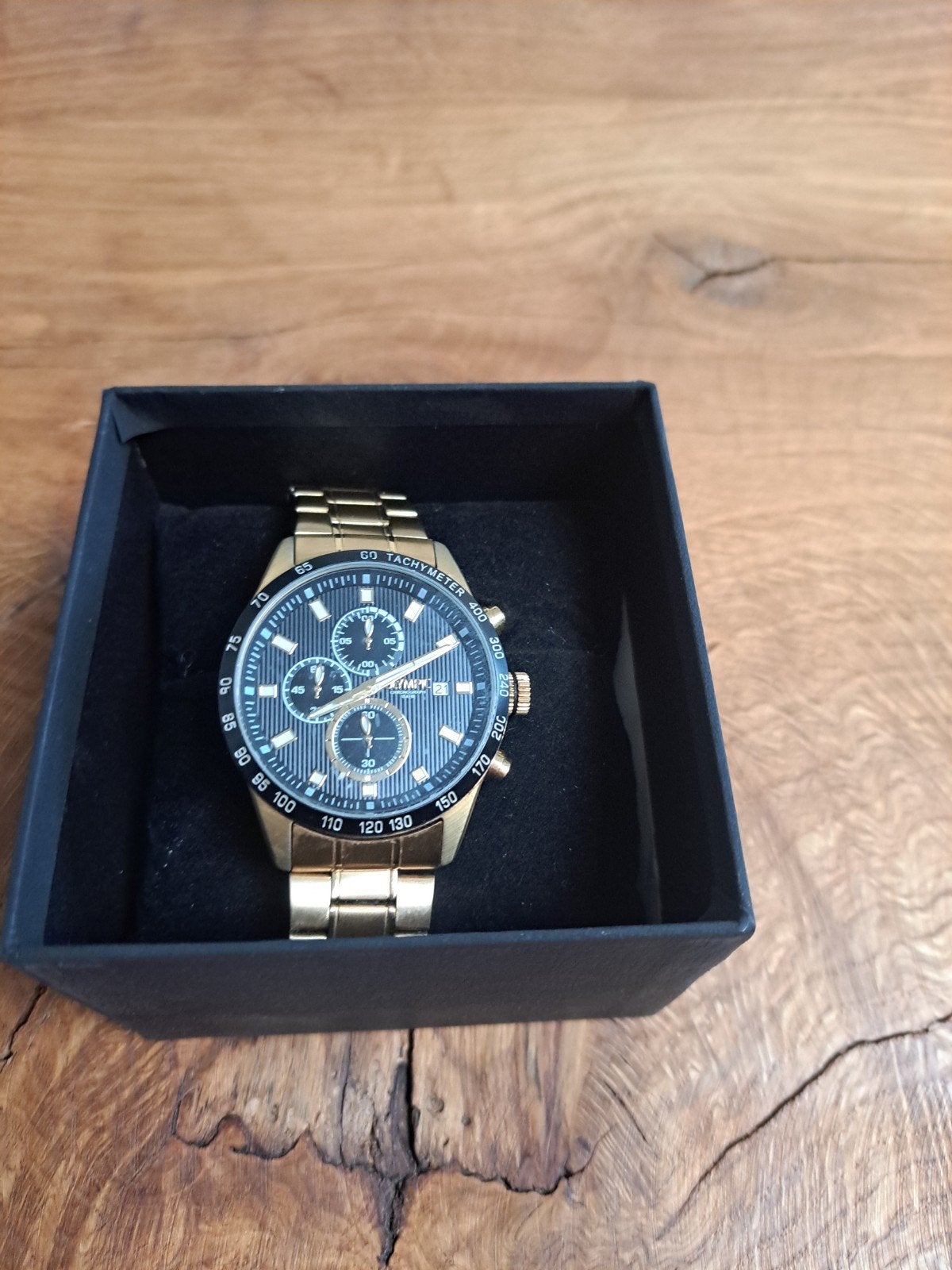 Gouden Olympic herenhorloge met chronograaf, Polshorloge, Zo goed als nieuw, Ophalen, Overige merken