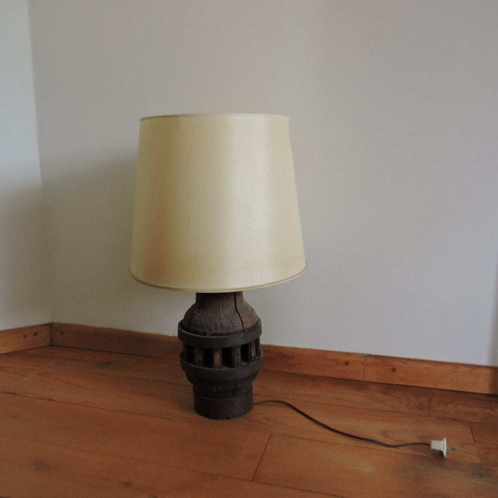 Houten tafellamp naaf karrenwiel vintage retro lamp, 50 tot 75 cm, Ophalen of Verzenden, Zo goed als nieuw, Retro vintage