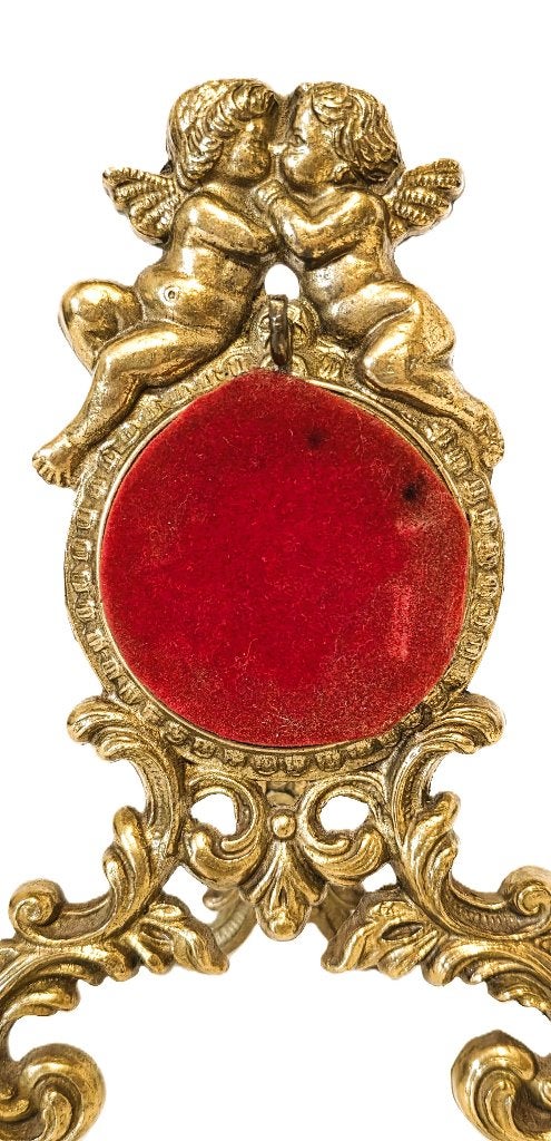 Zakhorloge houder met 2 Putti's in koper., Ophalen of Verzenden