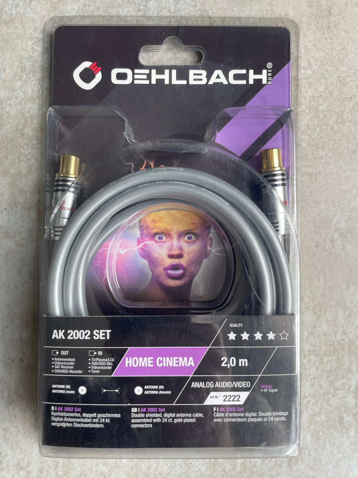 Oehlbach AK 2002 SET 2,0 m man/vrouw antennekabel, Ophalen of Verzenden, Zo goed als nieuw, 2 tot 5 meter, Overige kabels