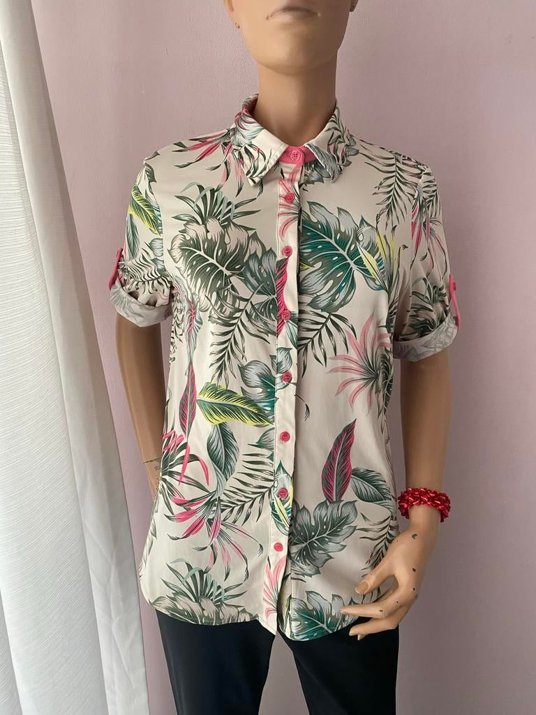 K Design Blouse L Meerkleurig Tropische Print Polyester Span, Overige kleuren, Maat 42/44 (L), Ophalen of Verzenden, Zo goed als nieuw