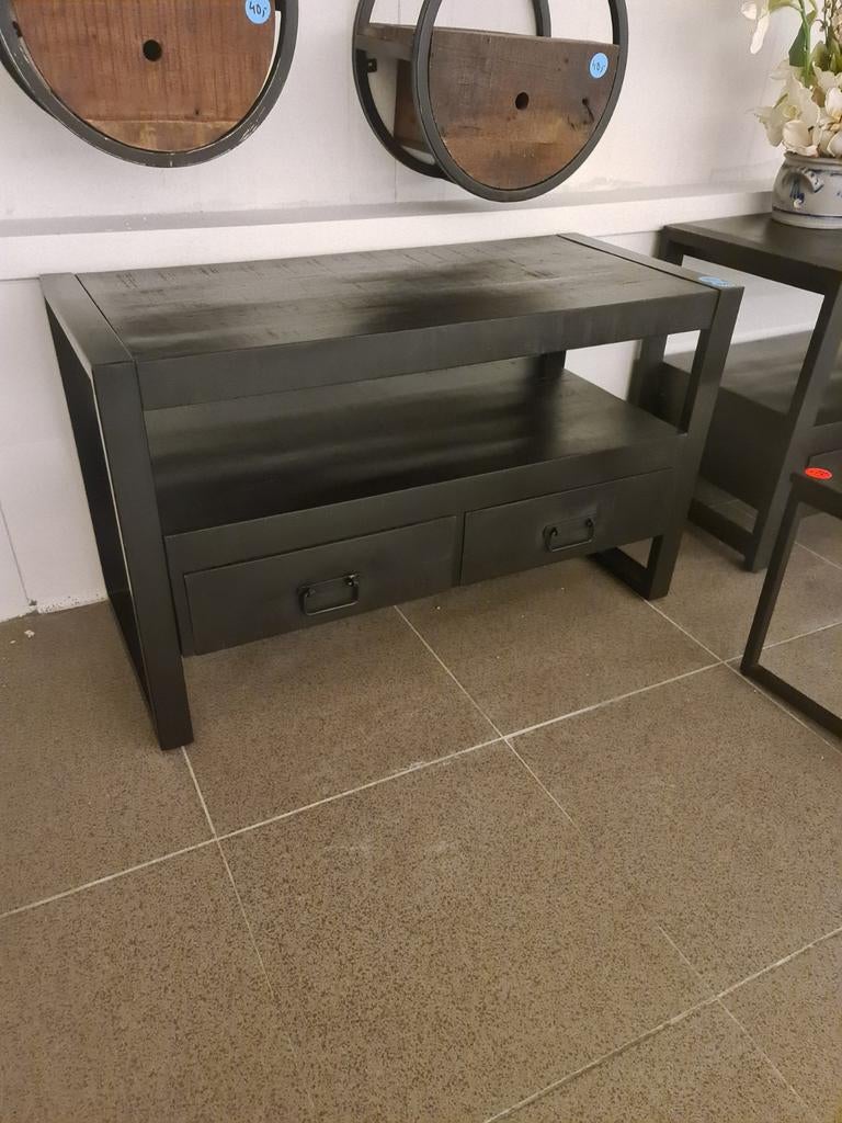 Nieuw tv meubel Britt 100x60x45cm zwart mangohout metaal€150, Huis en Inrichting, Ophalen, Hout, Zwart, .