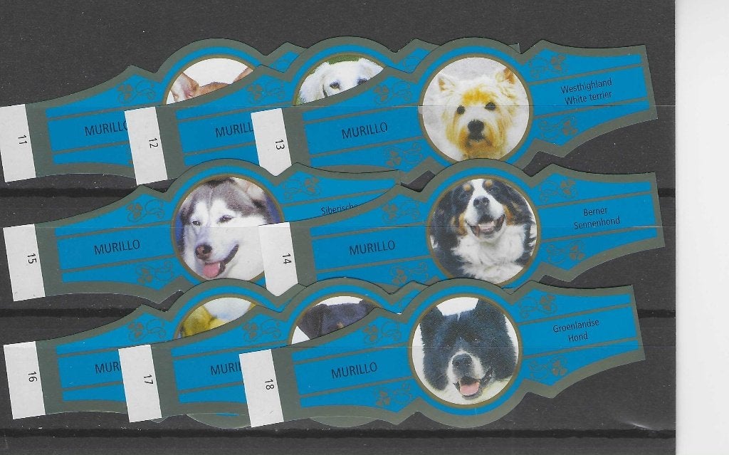 reeks  4556   honden    11-18      sigarenbanden, Ophalen of Verzenden, Zo goed als nieuw, Sigarenbandjes