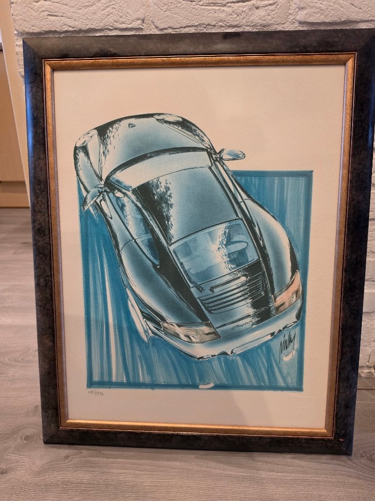 Porsche 911 genummerde tekening in lijst, Verzamelen, Ophalen of Verzenden, Zo goed als nieuw, Auto's