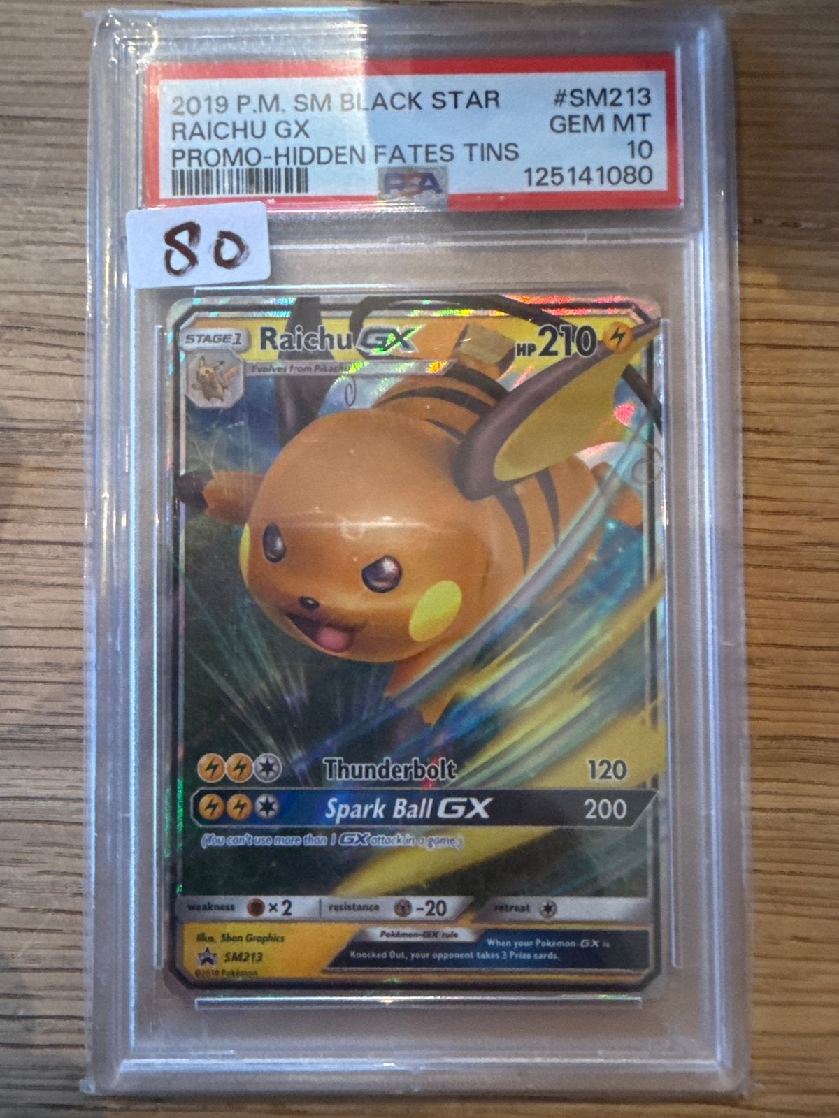 Raichu GX SM213 PSA 10 Gem Mint Pokémon Kaart, Ophalen of Verzenden, Nieuw, Losse kaart