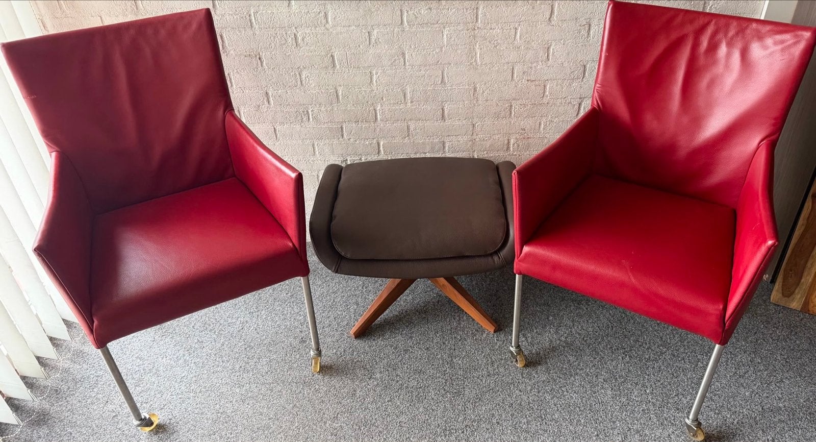 6 rode stoelen met bruine hocker, Ophalen, Gebruikt, Leer, Vijf, Zes of meer stoelen