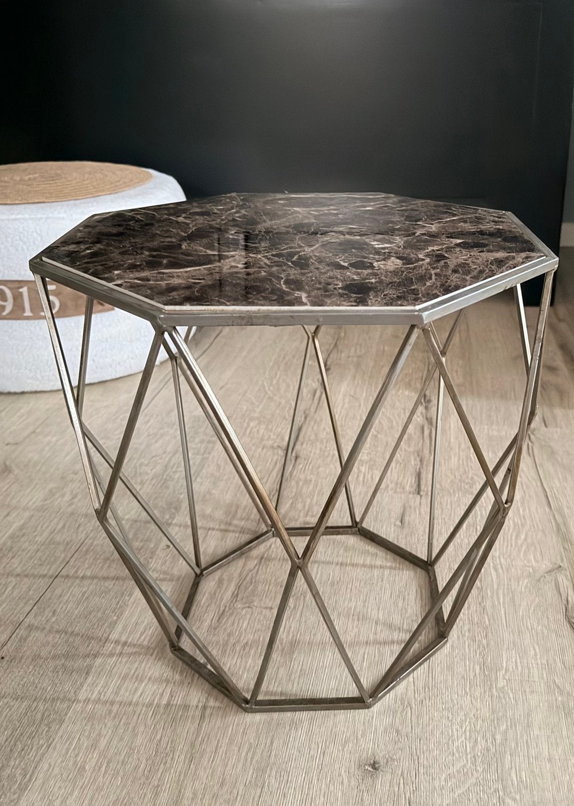 Marmerlook bijzettafeltje, Ophalen, Zo goed als nieuw, Rond, Minder dan 55 cm