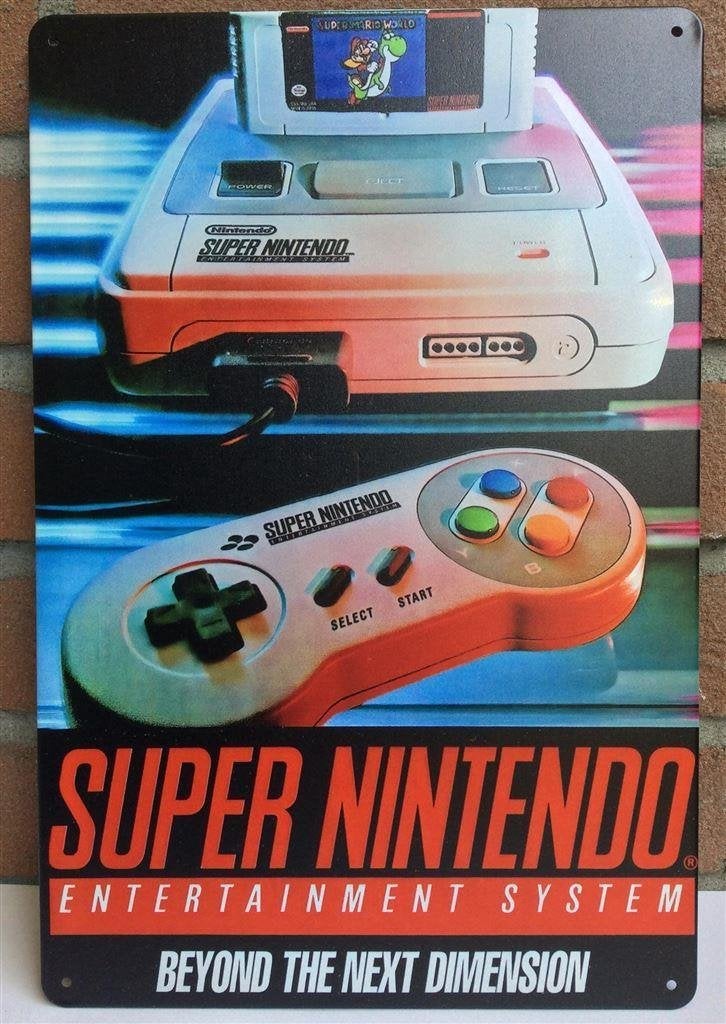 SNES METALEN Wandbord Retro Reclamebord, Avontuur en Actie, Verzenden, 1 speler, Nieuw