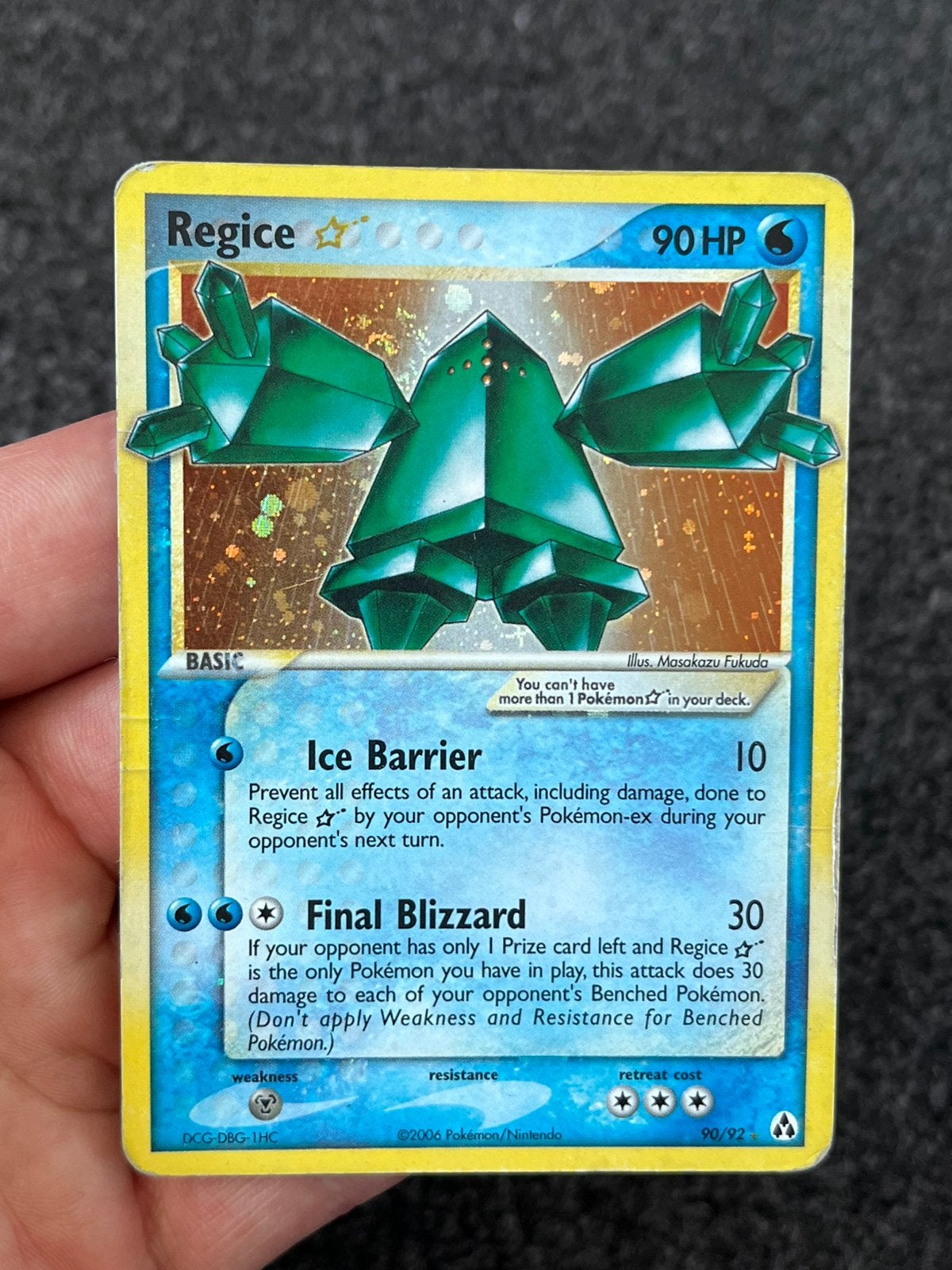 Pokémon Regice Gold star #90 ex legend maker - light played, Ophalen of Verzenden, Zo goed als nieuw, Losse kaart, Foil