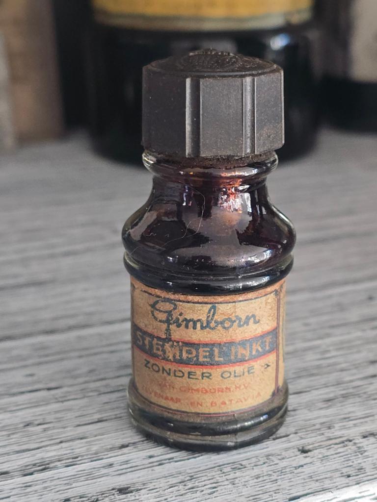 Zeldzaam antiek Gimborn Stempel inkt flesje Violet vol €25, Antiek en Kunst, Antiek | Kantoor en Zakelijk, Ophalen of Verzenden