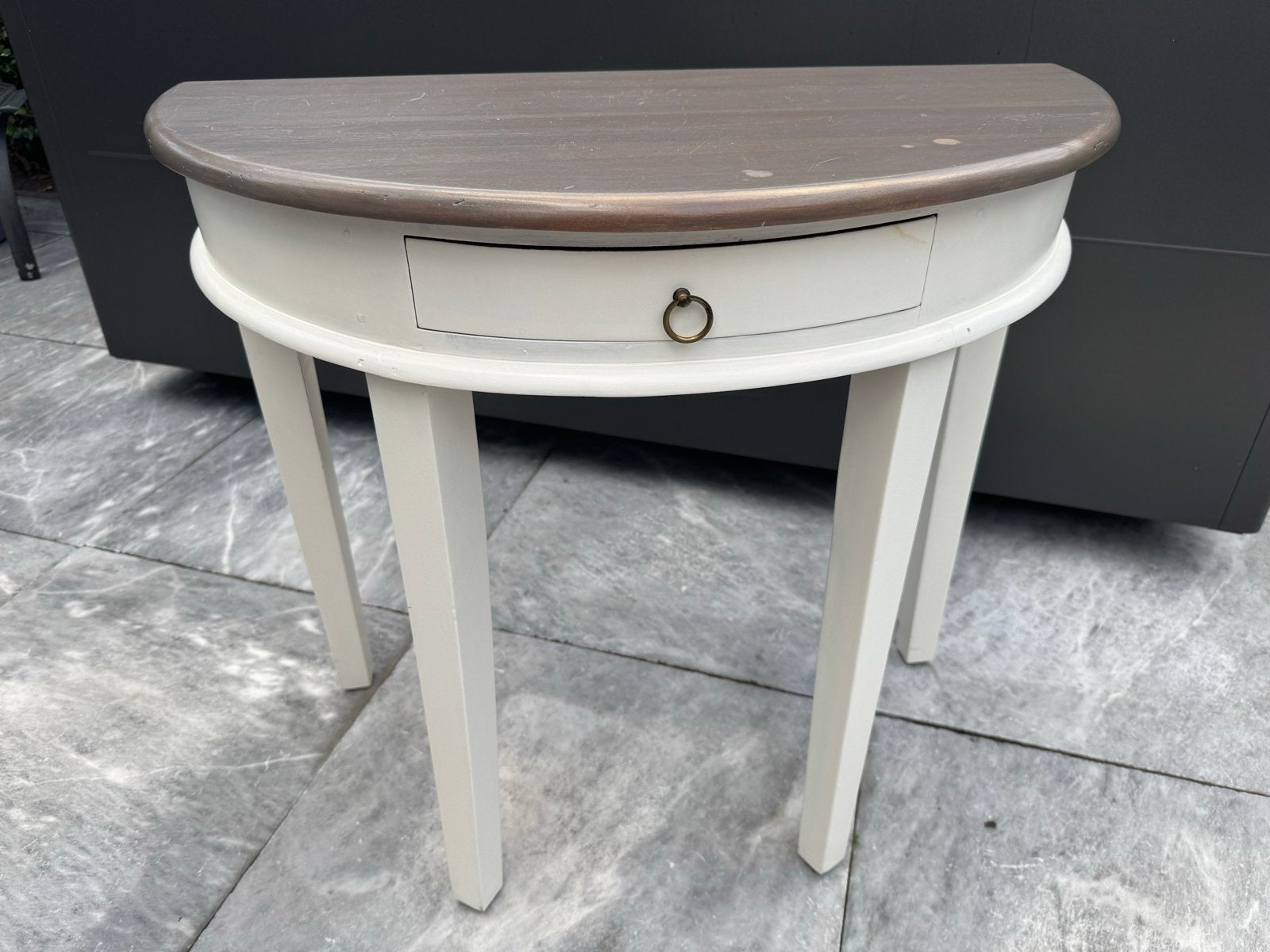 Halfronde sidetable met lade - Crème/Hout, Gebruikt, Overige vormen, 60 cm of meer, Hout