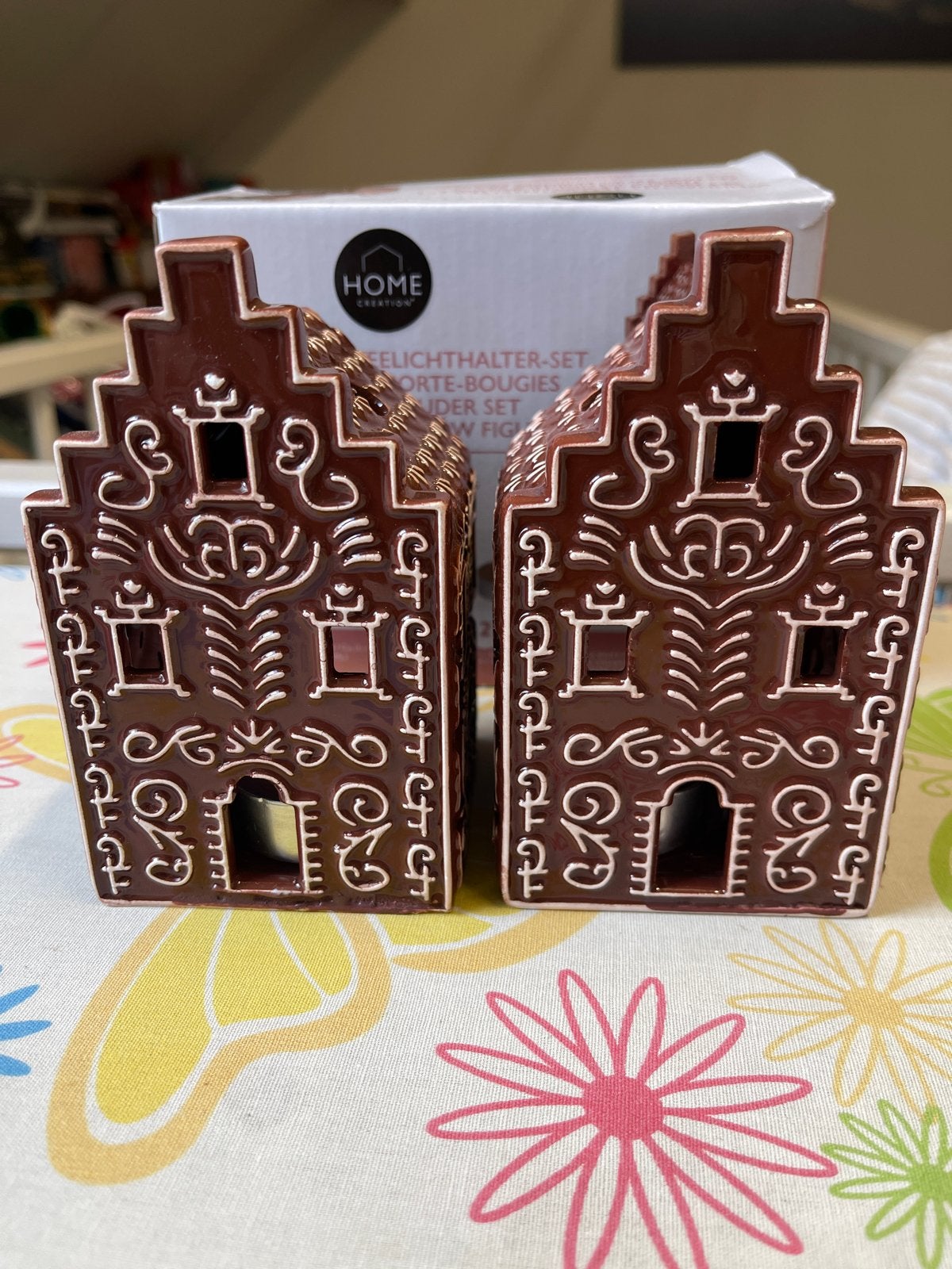 Home Creation Theelichthouder Set - Peperkoekhuisjes, Bruin, Overige merken, Waxinelichthouder, Nieuw