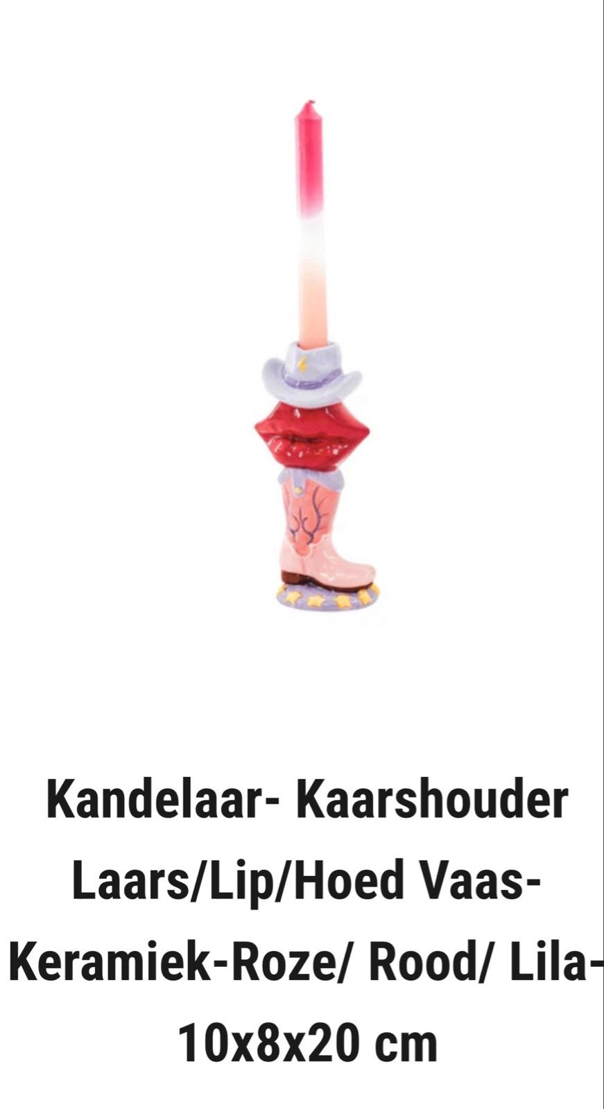 Unieke Keramieken Kandelaar Laars/Lip/Hoed - Zonder Kaars, Nieuw, Ophalen of Verzenden, Roze, Steen/keramiek