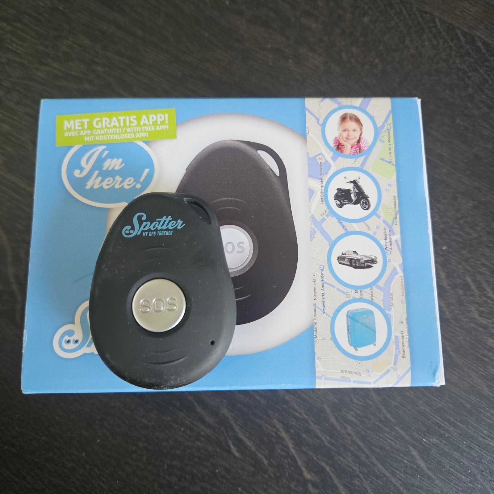 Spotter GPS Tracker 2G met SOS-knop en oplaaddock, Ophalen of Verzenden, Zo goed als nieuw