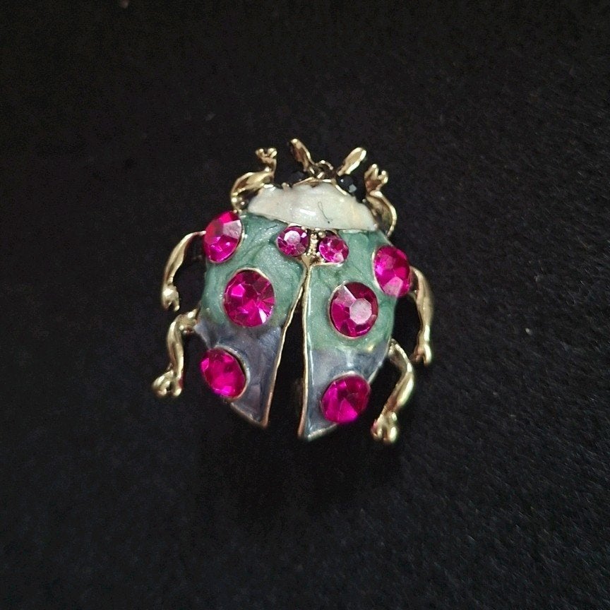 Mooie lieveheersbeestje broche met roze strass steentjes, Overige materialen, 4 tot 7 cm, Nieuw, Ophalen of Verzenden