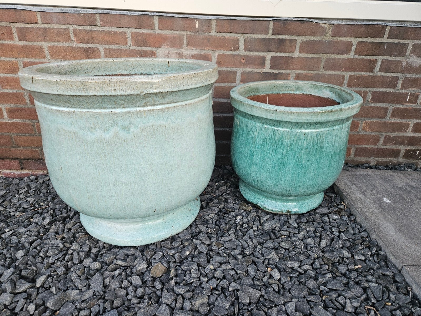 2 Grote turquoise bloempot van keramiek, Ophalen, Overige materialen, Gebruikt, Rond