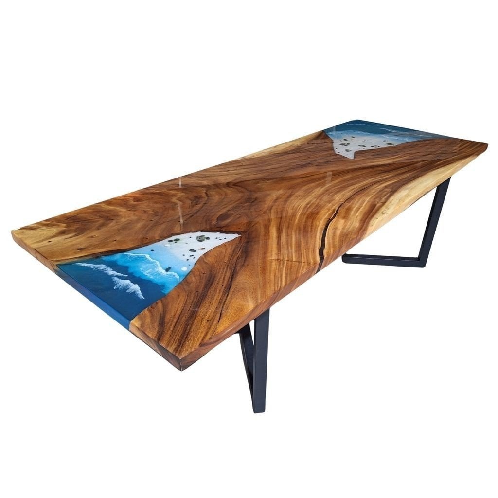 Epoxy Tafel - 260x100cm – Notenhout Rivier eettafel, Ophalen, 50 tot 100 cm, Rechthoekig, Nieuw