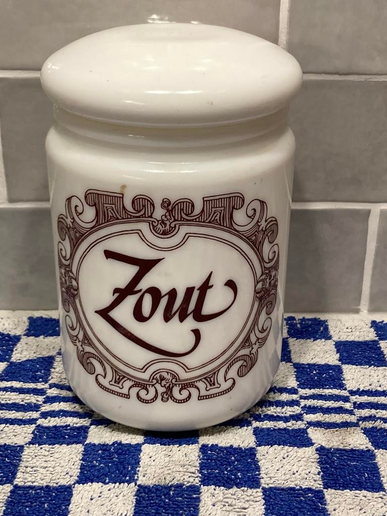Vintage opaline glazen zoutpot (051023), Huis en Inrichting, Keuken | Servies, Glas of Glazen, Gebruikt, Ophalen of Verzenden