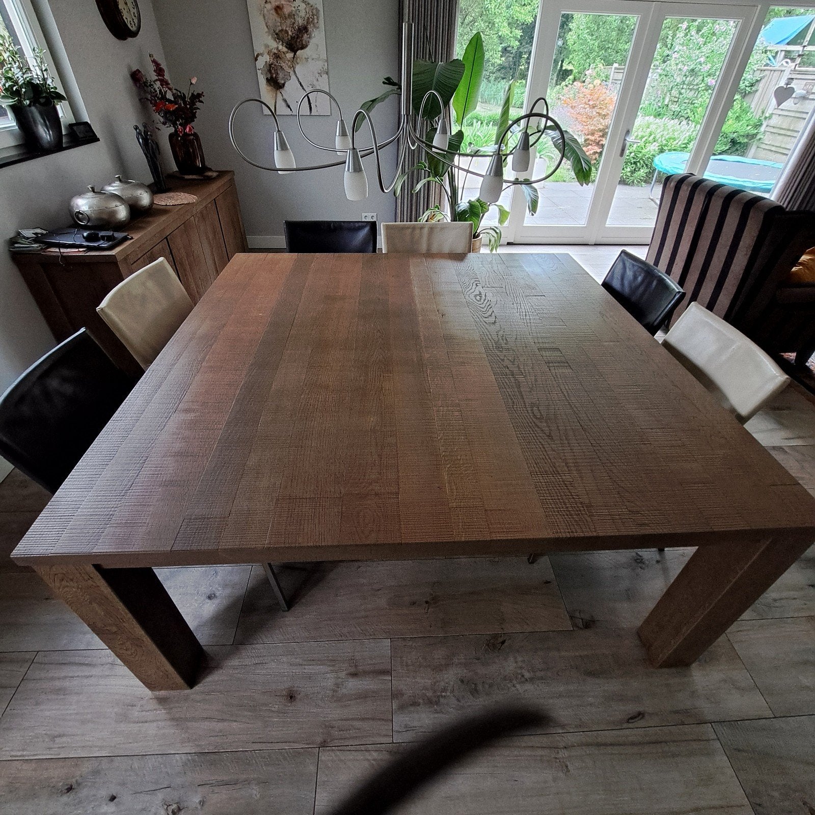 Eettafel vierkant, Ophalen, 150 tot 200 cm, Zo goed als nieuw, 150 tot 200 cm