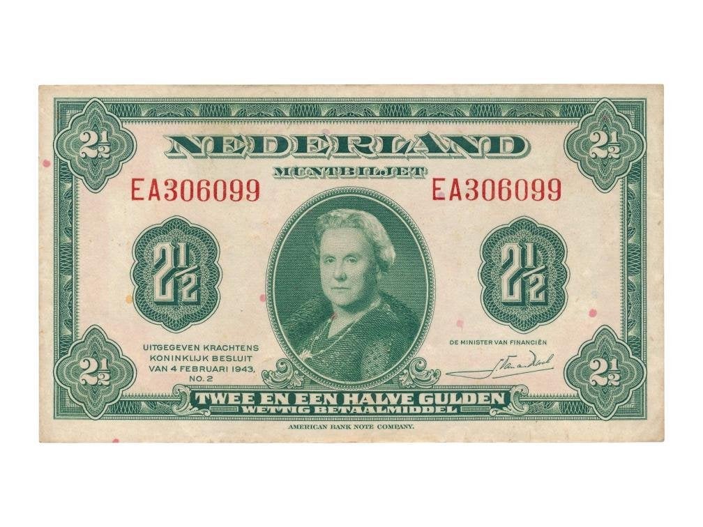 Nederland 2,5 Gulden 1943 Wilhelmina Muntbiljet