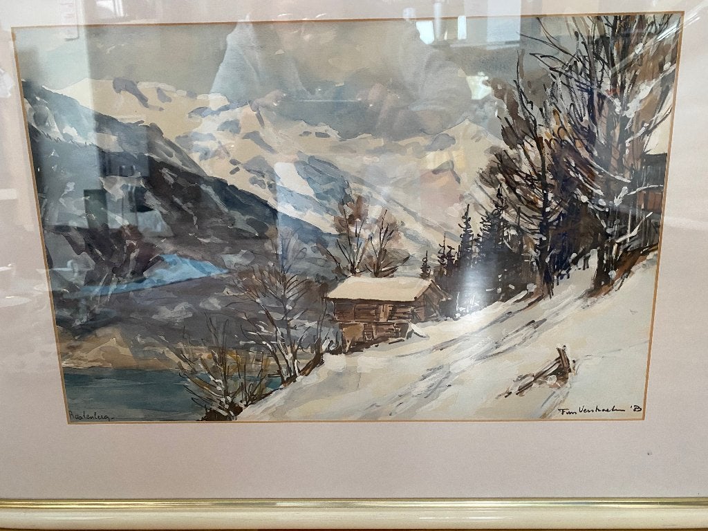 Beatenberg Zwitserland  schilderij van Fons Verstraten, Doek, Landschap, Achter glas, Ophalen of Verzenden