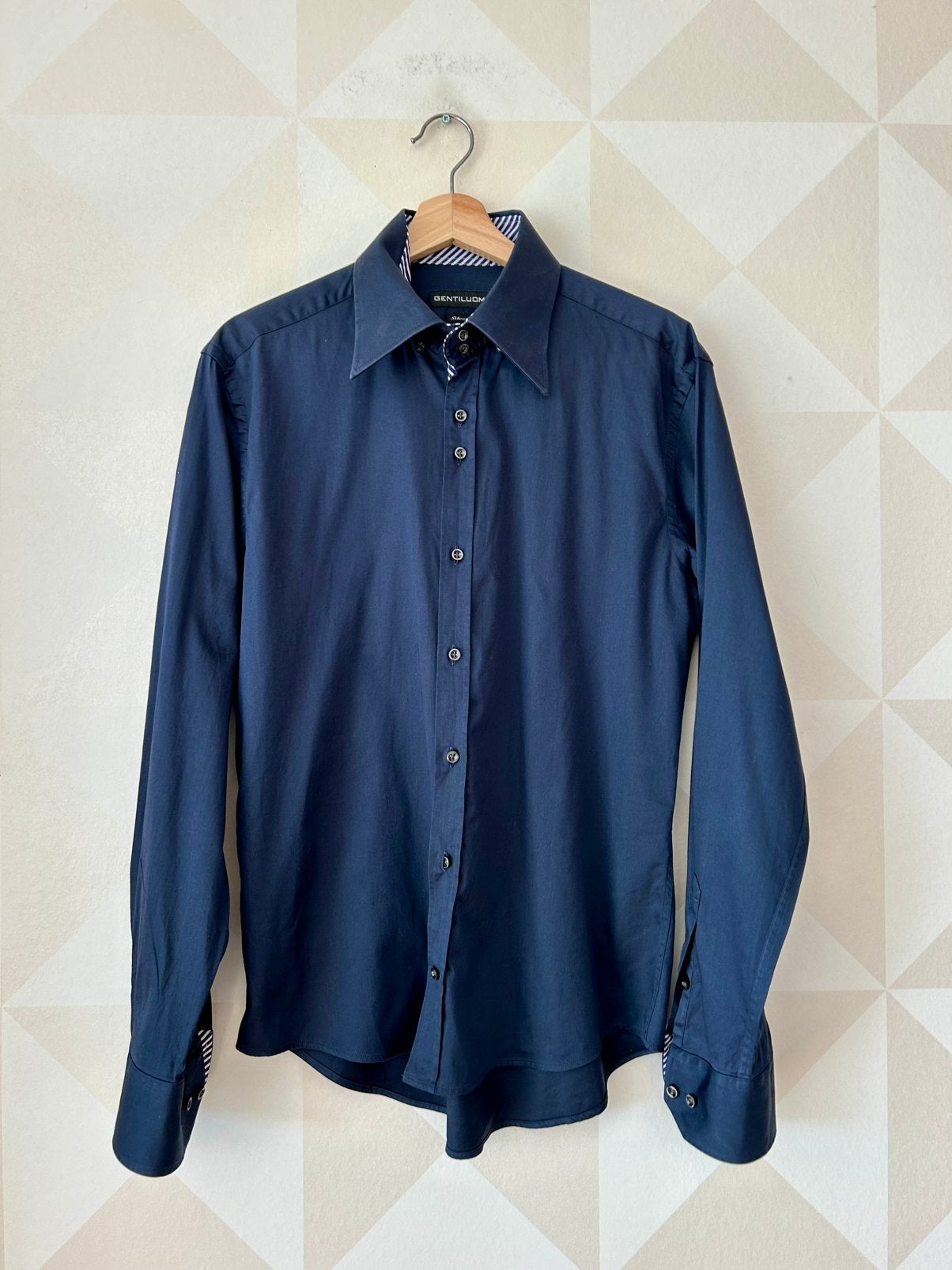 Gentiluomo overhemd donkerblauw M/40 zgan, Blauw, Zo goed als nieuw, Gentiluomo, Halswijdte 39/40 (M)